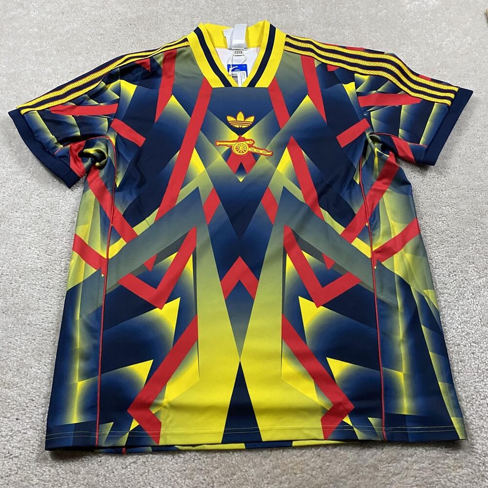 Arsenal Soccer Jersey Mens L Yellow Blue Red Football Adidas JM9388 AOP